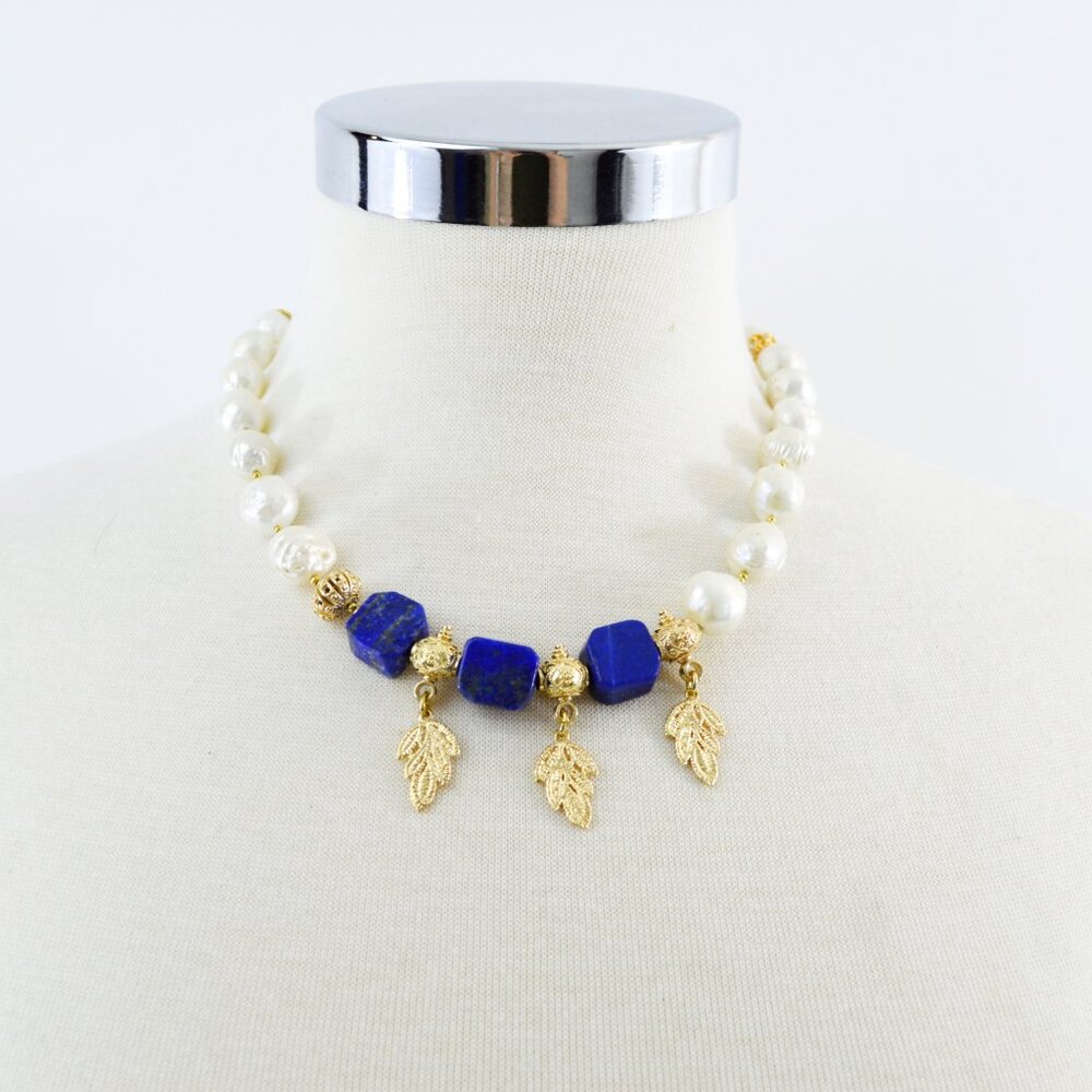 Kappa Pearl gold leaf stone necklace #217-185